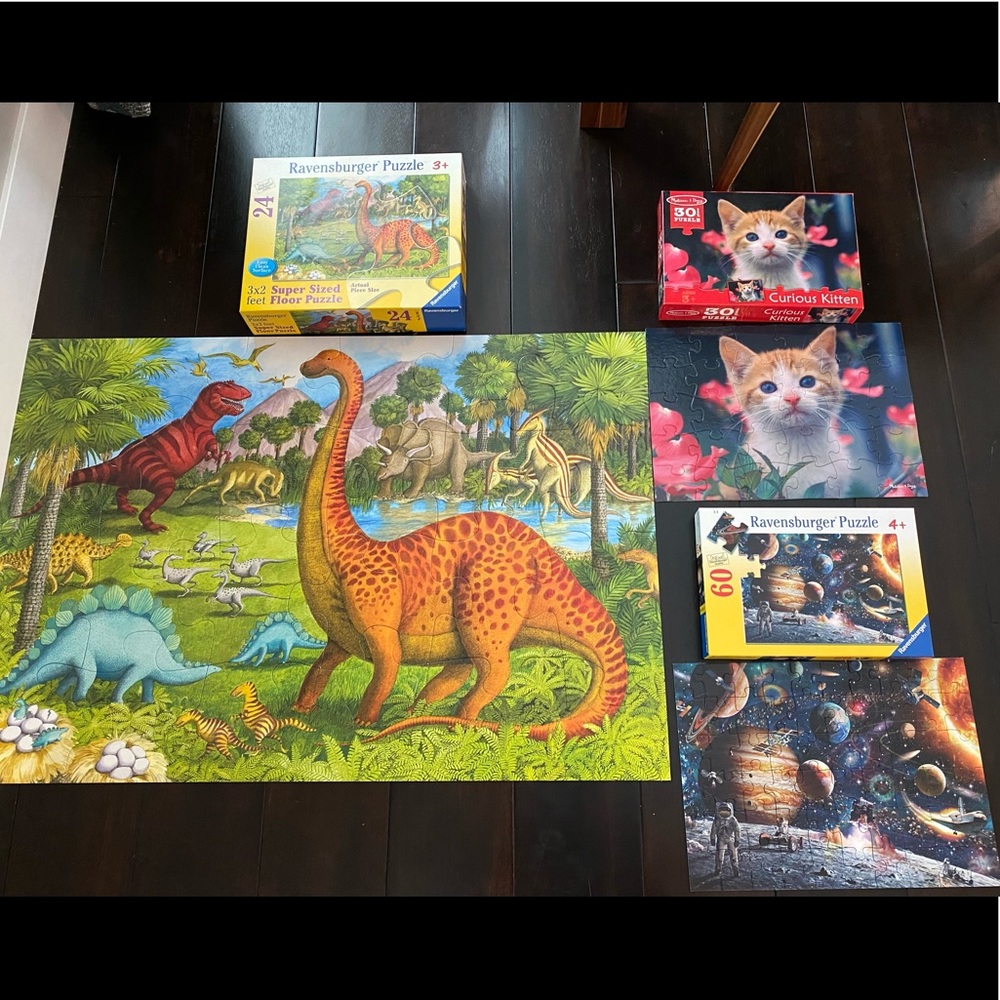 Set of three kids puzzles - Dinosaur/cat/galaxy